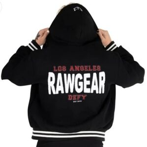 NWT RAWGEAR Letterman Jacket in Black Size Large